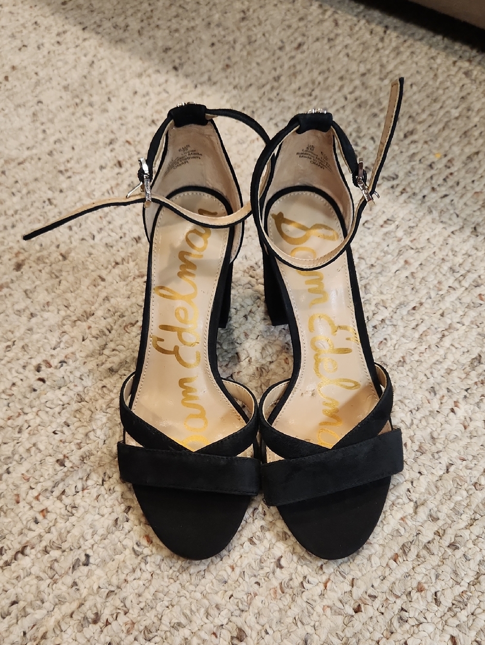 Sam Edelman Black Suede Ankle-Strap Block Heels Sz. 6